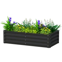 Outsunny Galvanized Raised Garden Bed, Outdoor Planter Box for Vegetables, Flowers, Herbs, 4' x 2' x 1', Black(m-11)