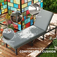 Outsunny Folding Outdoor Lounge Chair, Wicker Chaise Lounge Tanning Chair with Cushion for Beach, Poolside, Garden, Grey(m-7)
