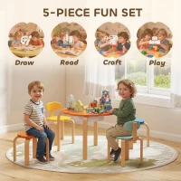Qaba 5 Piece Kids Table and Chairs Set, Toddler Table and Chair Set with Built-in Storage, for Nursery, Living Room, Playroom(m-4)
