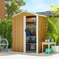 Outsunny 4.5 x 3ft Outdoor Storage Shed, Waterproof Metal Garden Shed with Lockable Door for Backyard, Patio, Lawn, Wood Grain(m-1)