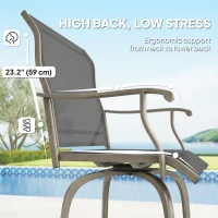 Outsunny Outdoor Bar Stools Set of 2, Swivel Bar Height Chairs with High Back, Curved Armrests and Steel Frame, Light Grey(m-6)