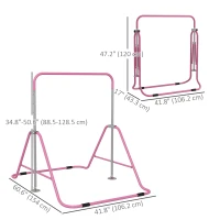 Qaba Foldable Gymnastics Bar for Kids, Expandable Gymnastics Equipment with Adjustable Height for Boys Girls, Pink(m-3)