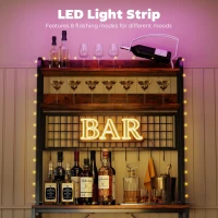 HOMCOM Kitchen Baker's Rack with Power Outlet and LED Light, 5-Tier Coffee Bar Station with 10 Hooks, Rustic Brown(m-5)