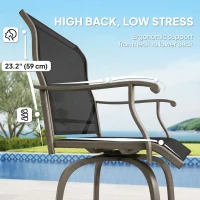 Outsunny Outdoor Bar Stools Set of 2, Swivel Bar Height Chairs with High Back, Curved Armrests and Steel Frame, Black(m-6)