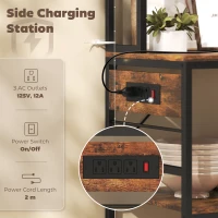 HOMCOM Kitchen Baker's Rack with Power Outlet and LED Light, 5-Tier Coffee Bar Station with 10 Hooks, Rustic Brown(m-4)