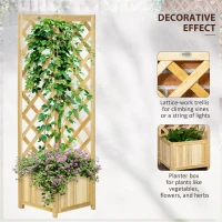 Outsunny Raised Garden Bed Wood Planter with Trellis for Vine Climbing, 16" x 16" x 57", Natural(m-4)