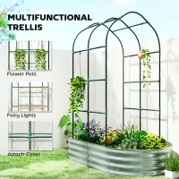 Outsunny Galvanised Raised Garden Bed with Arched Trellis, 5 x 3 x 6ft Metal Outdoor Planter Box with Open Bottom, Silver(m-5)