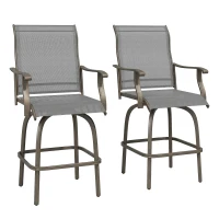 Outsunny Outdoor Bar Stools Set of 2, Swivel Bar Height Chairs with High Back, Curved Armrests and Steel Frame, Light Grey(m-11)