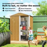 Outsunny 4.5 x 3ft Outdoor Storage Shed, Waterproof Metal Garden Shed with Lockable Door for Backyard, Patio, Lawn, Wood Grain(m-4)