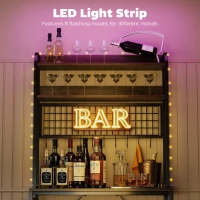 HOMCOM Kitchen Baker's Rack with Power Outlet and LED Light, 5-Tier Coffee Bar Station with 10 Hooks, Grey(m-5)