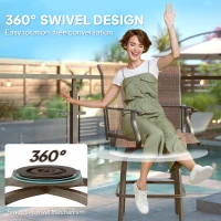 Outsunny Outdoor Bar Stools Set of 2, Swivel Bar Height Chairs with High Back, Curved Armrests and Steel Frame for Balcony, Brown(m-4)