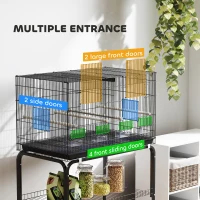 PawHut 46" H Bird Cage, Large Parakeet Cage for Budgie, Lovebird, Canary, Finches with Divider, Black(m-6)