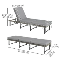 Outsunny Folding Outdoor Lounge Chair, Wicker Chaise Lounge Tanning Chair with Cushion for Beach, Poolside, Garden, Grey(m-3)