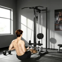 Soozier Cable Station Dual Pulley System with Pull up Bar and 14 Adjustable Positions(m-9)