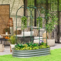 Outsunny Galvanised Raised Garden Bed with Arched Trellis, 5 x 3 x 6ft Metal Outdoor Planter Box with Open Bottom, Silver(m-1)