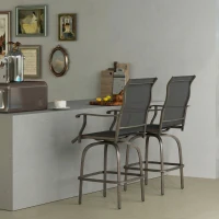 Outsunny Outdoor Bar Stools Set of 2, Swivel Bar Height Chairs with High Back, Curved Armrests and Steel Frame, Light Grey(m-10)