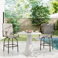 Outsunny Outdoor Bar Stools Set of 2, Swivel Bar Height Chairs with High Back, Curved Armrests and Steel Frame, Light Grey(m-8)