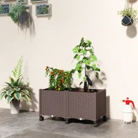 Outsunny Plastic Raised Garden Bed, Indoor Outdoor Self Watering Planter Box with Drainage Holes and Plugs for Flowers(m-8)