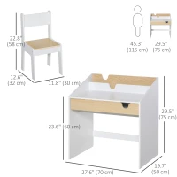 Qaba 2 Pieces Kids Desk and Chair Set with Storage Pull-Out Drawer for 6-10 Years, Writing, Reading, Drawing(m-3)