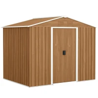 Outsunny 8' x 6' Outdoor Storage Shed, Metal Garden Tool Storage House with Lockable Sliding Doors and Vents for Backyard Patio Lawn, Dark Brown(m-11)
