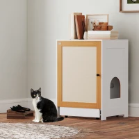 PawHut Cat Litter Box Enclosure, Hidden Litter Box Furniture with Pull-Out Tray, Storage Cabinet, Scratching Mat, Oak(m-8)
