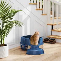 PawHut Stainless Steel Cat Litter Box, Cat Litter Box with High Side and Scoop, Anti-Leakage, Easy to Clean, Navy Blue(m-8)