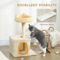 PawHut 28" Cat Tree Tower with Plush Top Bed, Cozy Condo, Sisal Scratching Post, Perch, Dangling Ball, Beige and Yellow(m-6)