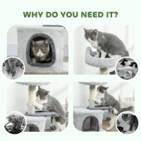 PawHut 28" Cat Tree Tower with Plush Top Bed, Cozy Condo, Sisal Scratching Post, Perch, Dangling Ball, Light Grey(m-7)