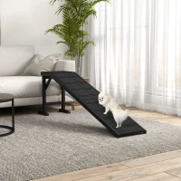 PawHut Pet Ramp Bed Steps for Dogs Cats Non-slip Carpet Top Platform Pine Wood 74"L x 16"W x 25"H Black(m-8)