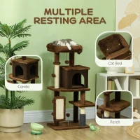 PawHut 41 Inch Cat Tree with Scratching Posts, Cat Bed, Condo, Grooming Brush, Jumping Platforms, Toy Balls, Anti-tip Kit(m-4)