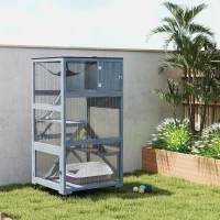 PawHut 66"H Catio Outdoor Cat Enclosure on Wheels with Hammock Multiple Platforms Resting Condo Ramps for 1-3 Cats, Grey(m-10)