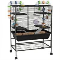 PawHut 43" Rolling Hamster Cage with Tunnel Tube System, Storage Shelf, Exercise Wheel, Food Dish, Water Bottle, Ramp(m-11)