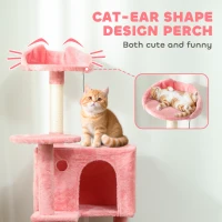 PawHut 63 Inch Cat Tree with Sisal Scratching Posts, Condos, Plush Perches, Hammock, Ladder, Dangling Balls, Pink(m-5)
