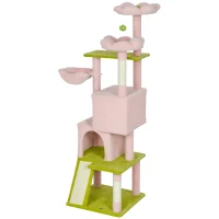 PawHut Flower Cat Tree with Sisal Scratching Posts, Multi-Level Cat Tower, Pink(m-2)