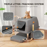 PawHut XL Stainless Steel Cat Litter Box, 80L Kitty Litter Box with Front/Top Entry, Trapping Step, Scoop, for Large Big Cats(m-7)