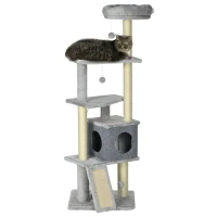 PawHut 57.5" Cat Tree with Scratching Posts, Large Cat Tower for Indoor Cats with Bed, House, Toys, Grey(m-2)