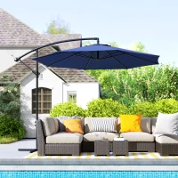 Outsunny 9.7ft Offset Patio UmbrellaCantilever Parasol with Crank Handle, 8 Ribs and Cross Base for Outdoor, Sun Shade, Blue(m-8)