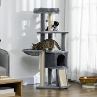 PawHut 50 Inch Cat Tree, Multi-Level Cat Tower with Sisal Scratching Posts and Ramp, Bed, Condo, Hammock, Toy Ball, Grey(m-1)