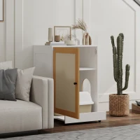 PawHut Cat Litter Box Enclosure, Hidden Litter Box Furniture with Pull-Out Tray, Storage Cabinet, Scratching Mat, Oak(m-10)