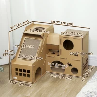 PawHut Multi-Level Cardboard Cat House, Corrugated Cardboard Play Condo with Scratching Pads for Indoor Kittens(m-3)