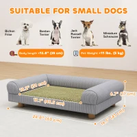 PawHut Pet Sofa, Dog Couch Bed for Small Dogs, Elevated Pet Sofa with Solid Feet for Indoor Kittens, Grey(m-3)
