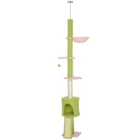 PawHut 87"-94.5" Floor to Ceiling Cat Tree with Sisal Scratching Post, Condo, Hammock, Ramp, Perches, Green(m-2)