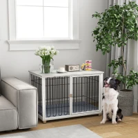 PawHut Dog Crate Furniture with Washable Cushion, Adjustable Feet for Medium Dogs, Indoor Use, Grey(m-8)