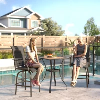 Outsunny Set of 2 Outdoor Swivel Bar Stools with Armrests, Bar Height Patio Chairs with Steel Frame for Balcony, Poolside, Backyard, Black(m-2)