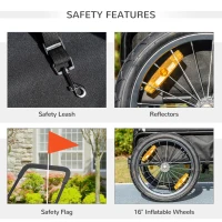 PawHut 2 in 1 Dog Bike Trailer, Dog Stroller with Safety Leash, Hitch, Flag, Reflectors, Cushion for Small Dogs, Grey(m-6)