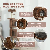 PawHut 63 Inch Cat Tree with Sisal Scratching Posts, Condos, Plush Perches, Hammock, Ladder, Dangling Balls, Leopard Print(m-4)