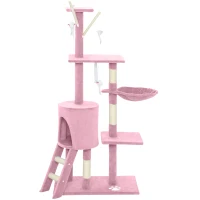 PawHut 53" Cat Tree Tower, Kitten Activity Centre with Scratching Posts, Condo, Perches, Ladder, Hammock, Dangling Toys, Pink(m-2)