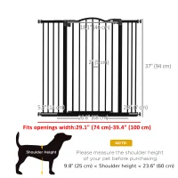 PawHut Extra Tall Dog Gate with Door, Pressure Fit, Auto Close, Double Locking for Doorways Hallways Stairs, 29"-39", Black(m-3)
