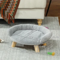 PawHut Elevated Dog Sofa Bed, Cat Couch with Washable Cover, Wooden Legs, for Miniature Dogs, Grey(m-3)