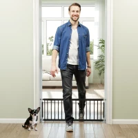 PawHut 26"-37" Dog Gate, Adjustable Pet Gate, Fits 14" Tall with 2 Extension, Pressure Mount Kit for Stairs and Doorways, Black(m-11)